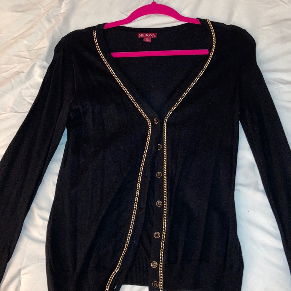Merona Black with Gold Chain Cardigan